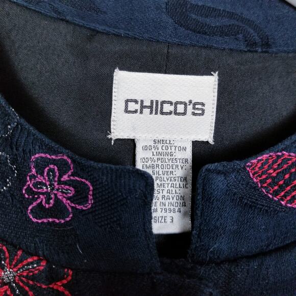 CHICO'S Bali Night Black Floral Embroidered Sarah Jacket Artsy Chico's 3 (XL) 16 - Picture 8 of 10